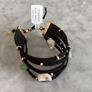 NWT FREE PEOPLE bracelet with gem stones and shells, pull string closure